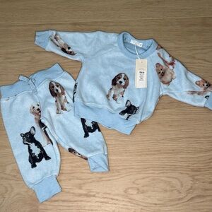 Cozy Light Blue Kids Matching Set with Puppy Design